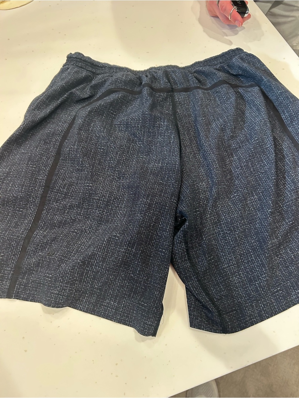 Men's Athletic Lululemon Shorts in Heathered Navy with Black Trim